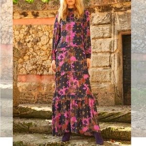 Oliphant Floral Maxi Dress in Purple and Black
